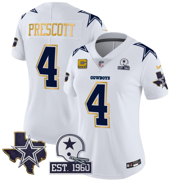Women's Cowboys Texas Patch Gold Trim Vapor Jersey - All Stitched - Image 30