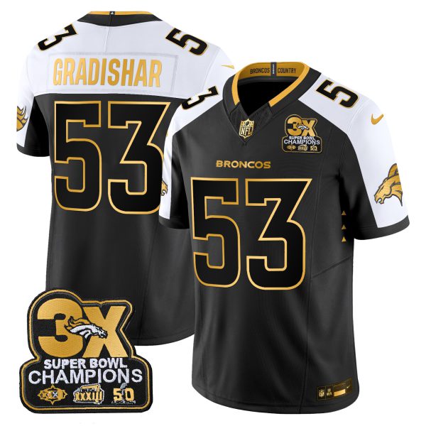 Men's Denver Broncos 3-Time Champions Patch Gold Vapor Limited Jersey - All Stitched - Image 7