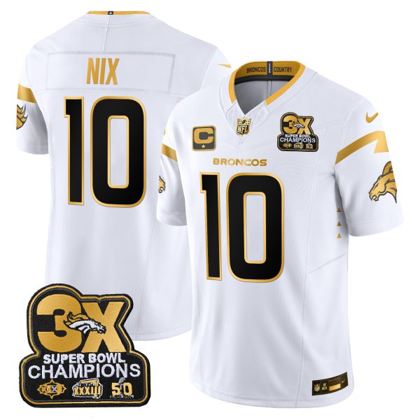 Men's Denver Broncos 3-Time Champions Patch Gold Vapor Limited Jersey - All Stitched - Image 8