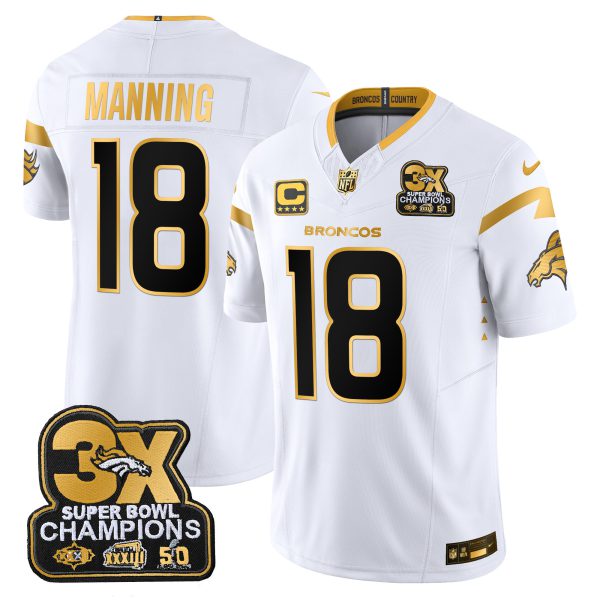 Men's Denver Broncos 3-Time Champions Patch Gold Vapor Limited Jersey - All Stitched - Image 12