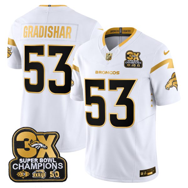 Men's Denver Broncos 3-Time Champions Patch Gold Vapor Limited Jersey - All Stitched - Image 14