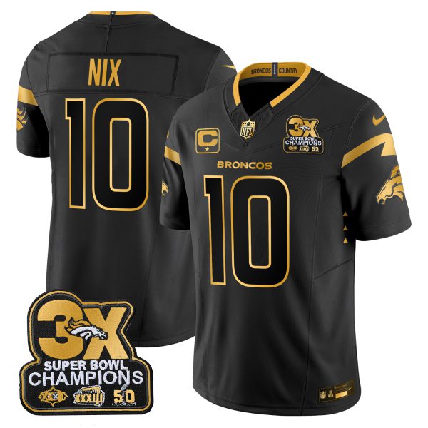 Men's Denver Broncos 3-Time Champions Patch Gold Vapor Limited Jersey - All Stitched - Image 15