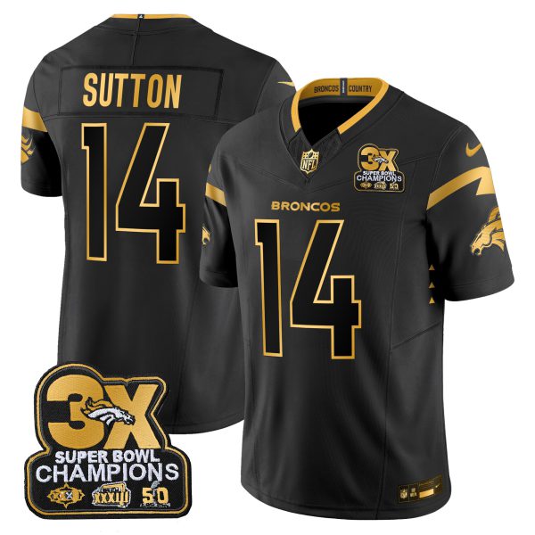 Men's Denver Broncos 3-Time Champions Patch Gold Vapor Limited Jersey - All Stitched - Image 17