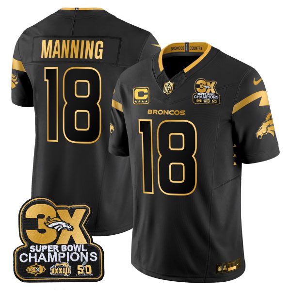 Men's Denver Broncos 3-Time Champions Patch Gold Vapor Limited Jersey - All Stitched - Image 19
