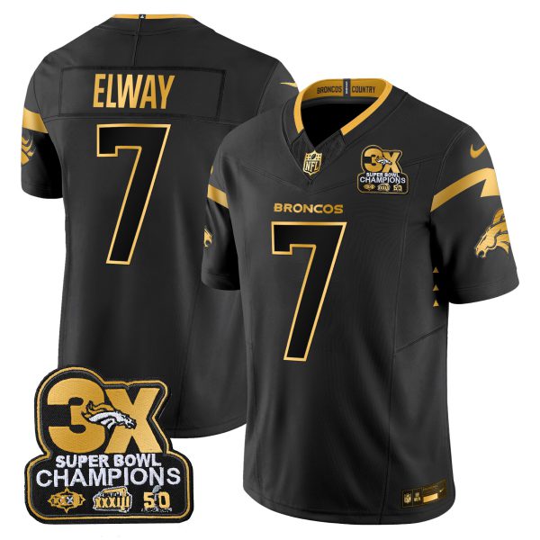 Men's Denver Broncos 3-Time Champions Patch Gold Vapor Limited Jersey - All Stitched - Image 20