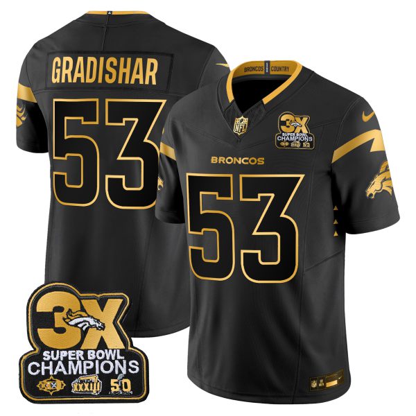 Men's Denver Broncos 3-Time Champions Patch Gold Vapor Limited Jersey - All Stitched - Image 21