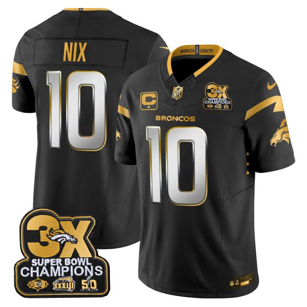 Men's Denver Broncos 3-Time Champions Patch Gold Vapor Limited Jersey - All Stitched - Image 22