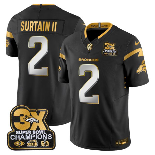 Men's Denver Broncos 3-Time Champions Patch Gold Vapor Limited Jersey - All Stitched - Image 23