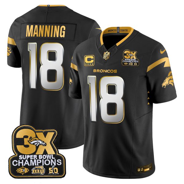 Men's Denver Broncos 3-Time Champions Patch Gold Vapor Limited Jersey - All Stitched - Image 26