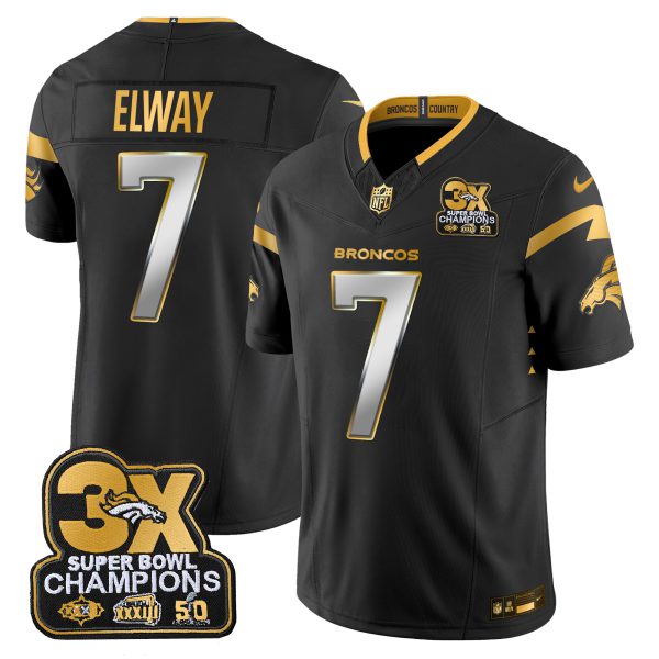 Men's Denver Broncos 3-Time Champions Patch Gold Vapor Limited Jersey - All Stitched - Image 27