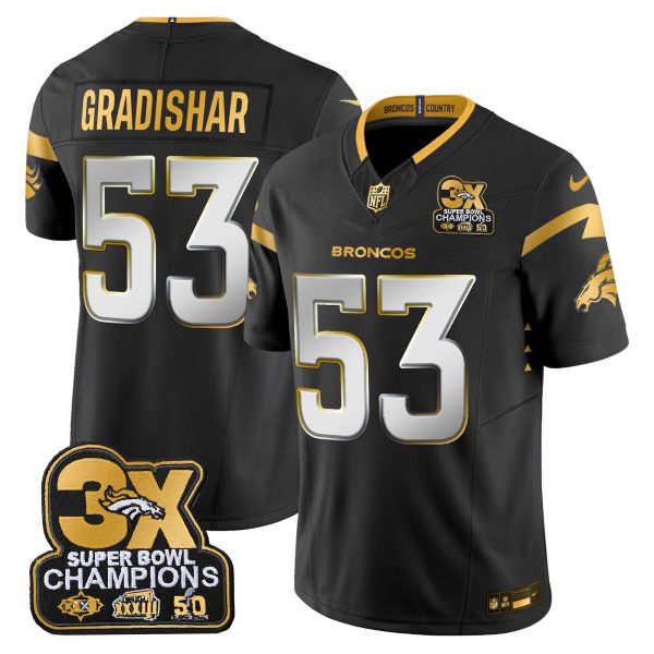 Men's Denver Broncos 3-Time Champions Patch Gold Vapor Limited Jersey - All Stitched - Image 28