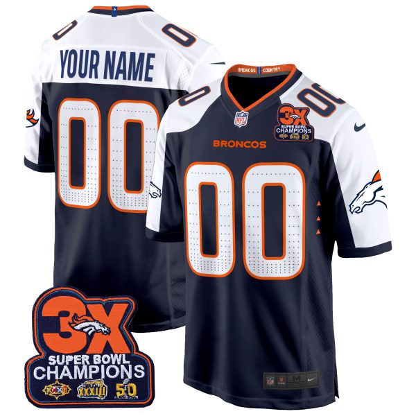 Denver Broncos 3-Time Champions Patch Game Custom Jersey - Al Stitched - Image 2