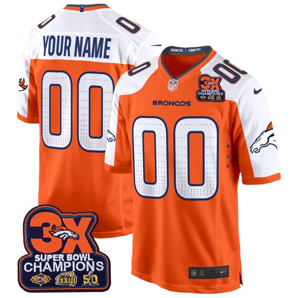 Denver Broncos 3-Time Champions Patch Game Custom Jersey - Al Stitched - Image 3