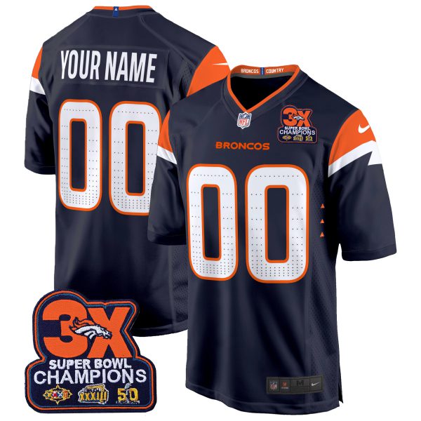 Denver Broncos 3-Time Champions Patch Game Custom Jersey - Al Stitched - Image 4