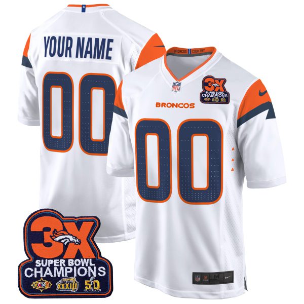 Denver Broncos 3-Time Champions Patch Game Custom Jersey - Al Stitched - Image 5
