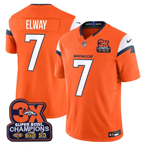 Men's Denver Broncos 3-Time Champions Patch Vapor Limited Jersey - All Stitched - Image 6