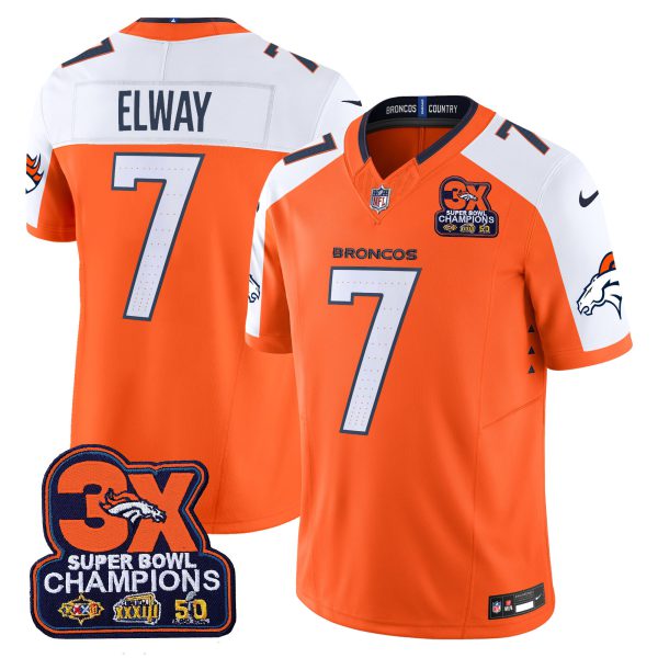 Men's Denver Broncos 3-Time Champions Patch Vapor Limited Jersey - All Stitched - Image 27