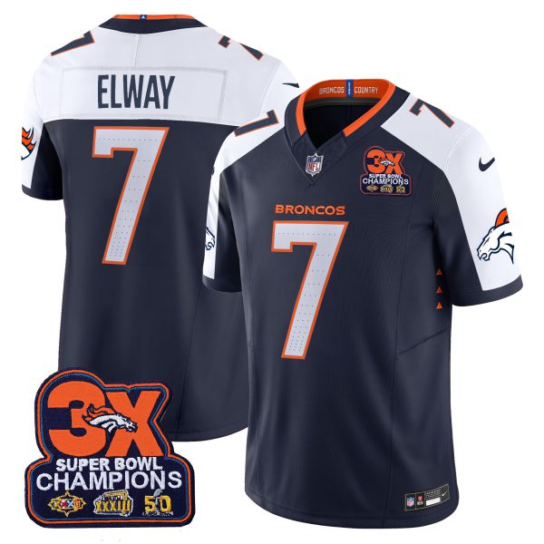 Men's Denver Broncos 3-Time Champions Patch Vapor Limited Jersey - All Stitched - Image 34