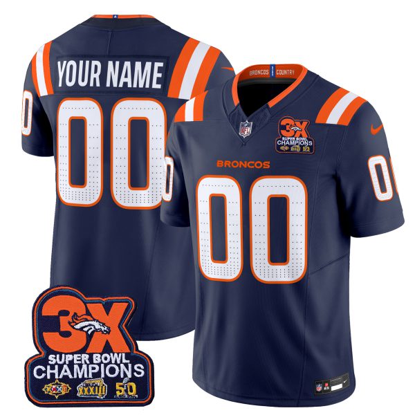 Denver Broncos 3-Time Champions Patch Vapor Limited Custom Jersey V2 - All Stitched - Image 3