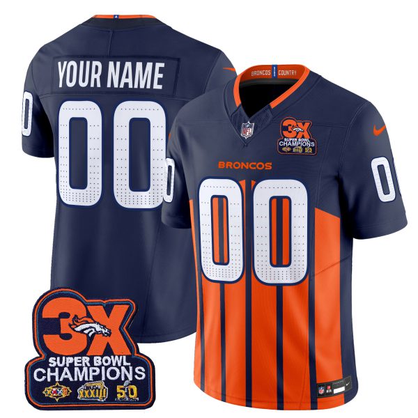 Denver Broncos 3-Time Champions Patch Vapor Limited Custom Jersey V2 - All Stitched - Image 4