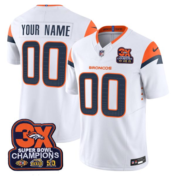 Denver Broncos 3-Time Champions Patch Vapor Limited Custom Jersey - All Stitched - Image 2