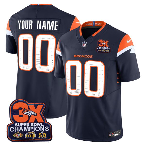 Denver Broncos 3-Time Champions Patch Vapor Limited Custom Jersey - All Stitched - Image 3