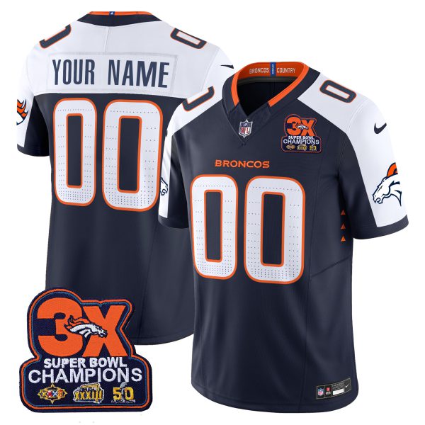 Denver Broncos 3-Time Champions Patch Vapor Limited Custom Jersey - All Stitched - Image 5