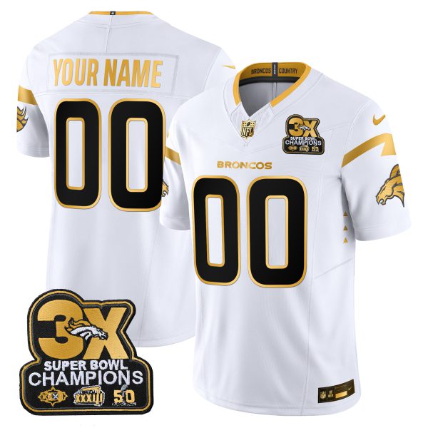 Denver Broncos 3-Time Champions Patch Gold Vapor Limited Custom Jersey - All Stitched - Image 2