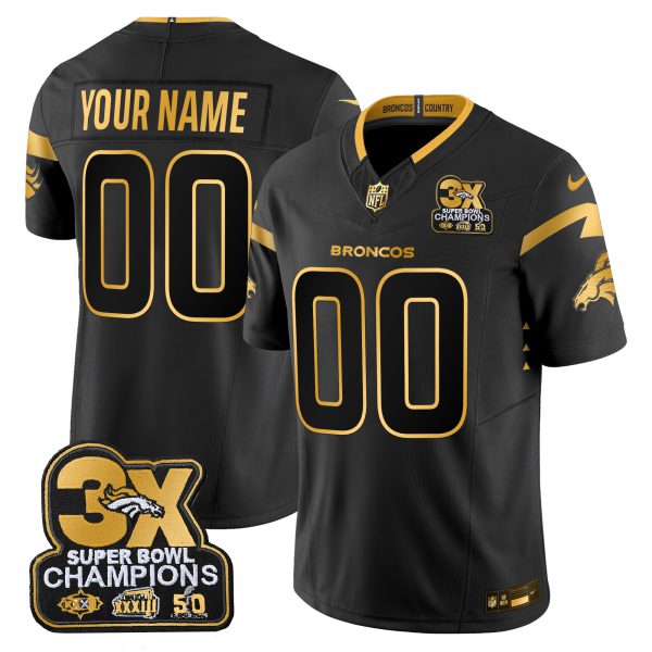 Denver Broncos 3-Time Champions Patch Gold Vapor Limited Custom Jersey - All Stitched - Image 3