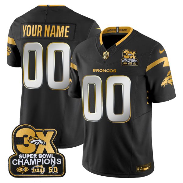 Denver Broncos 3-Time Champions Patch Gold Vapor Limited Custom Jersey - All Stitched - Image 4