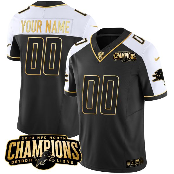 Detroit Lions 2023 NFC North Champions Patch Gold Vapor Custom Jersey - All Stitched