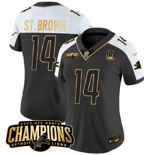 Women's Detroit Lions 2023 NFC North Champions Patch Gold Vapor Jersey V2 - All Stitched - Image 3