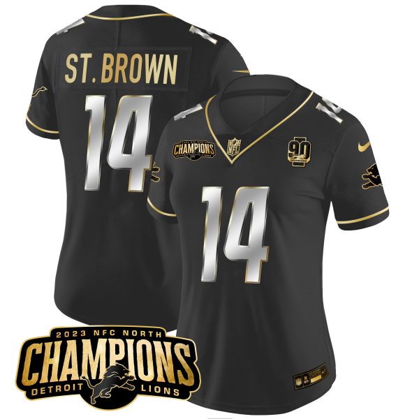 Women's Detroit Lions 2023 NFC North Champions Patch Gold Vapor Jersey V2 - All Stitched - Image 9
