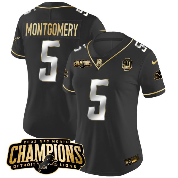 Women's Detroit Lions 2023 NFC North Champions Patch Gold Vapor Jersey V2 - All Stitched - Image 10