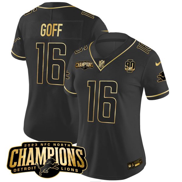Women's Detroit Lions 2023 NFC North Champions Patch Gold Vapor Jersey V2 - All Stitched - Image 14