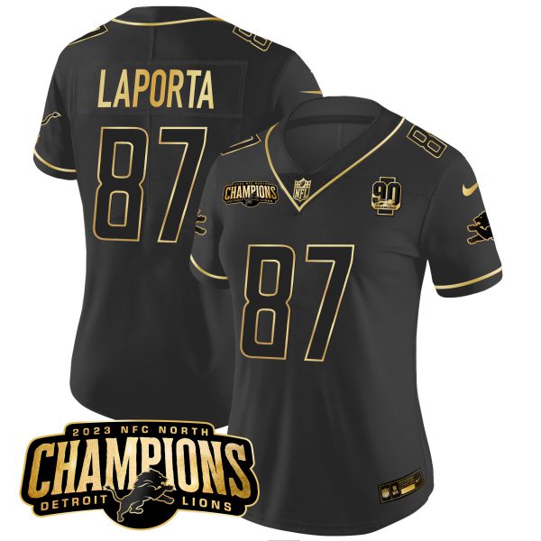 Women's Detroit Lions 2023 NFC North Champions Patch Gold Vapor Jersey V2 - All Stitched - Image 18