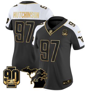 Women's Detroit Lions 90th Year & Michigan Patch Gold Vapor Jersey - All Stitched
