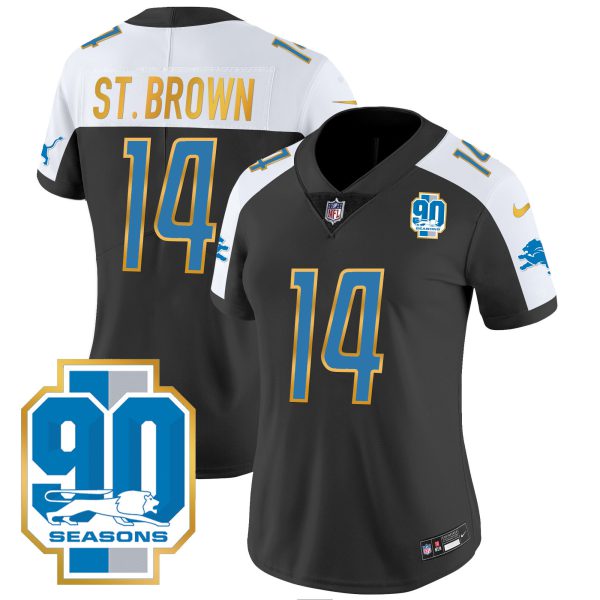 Women's Detroit Lions 90th Year Patch Gold Trim Jersey - All Stitched - Image 3