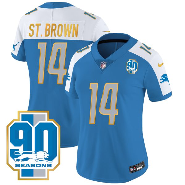 Women's Detroit Lions 90th Year Patch Gold Trim Jersey - All Stitched - Image 9