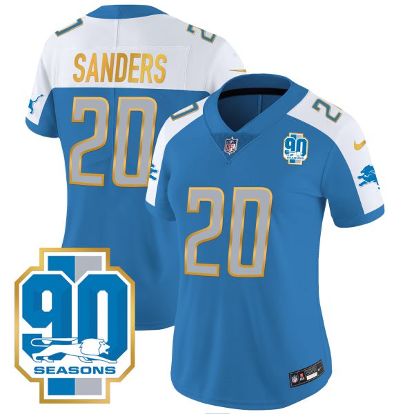 Women's Detroit Lions 90th Year Patch Gold Trim Jersey - All Stitched - Image 11
