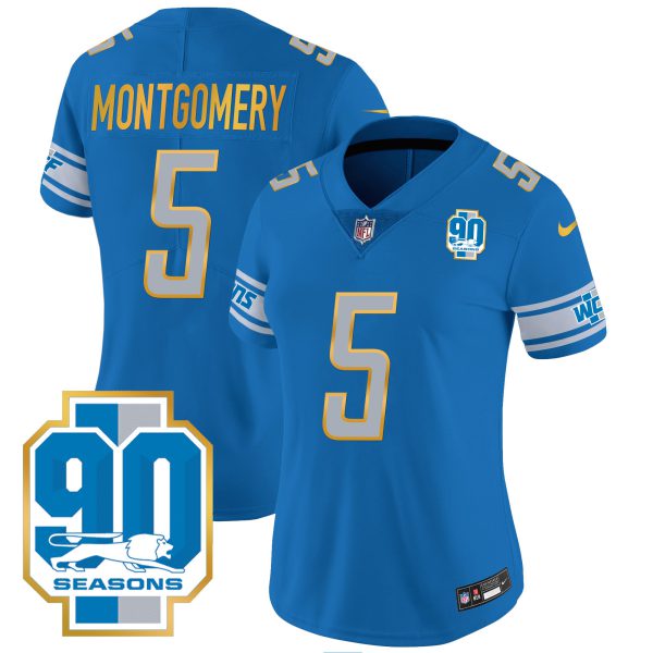 Women's Detroit Lions 90th Year Patch Gold Trim Jersey - All Stitched - Image 16