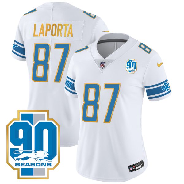 Women's Detroit Lions 90th Year Patch Gold Trim Jersey - All Stitched - Image 24