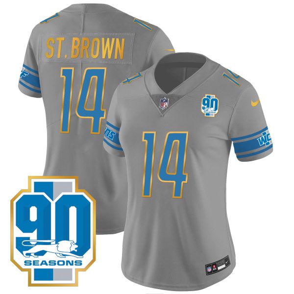 Women's Detroit Lions 90th Year Patch Gold Trim Jersey - All Stitched - Image 27