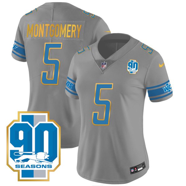 Women's Detroit Lions 90th Year Patch Gold Trim Jersey - All Stitched - Image 28