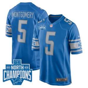 David Montgomery #5 Detroit Lions NFC North Champs Patch Blue Jersey - All Stitched