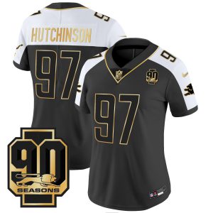 Women's Detroit Lions 90th Year Patch Gold Jersey - All Stitched