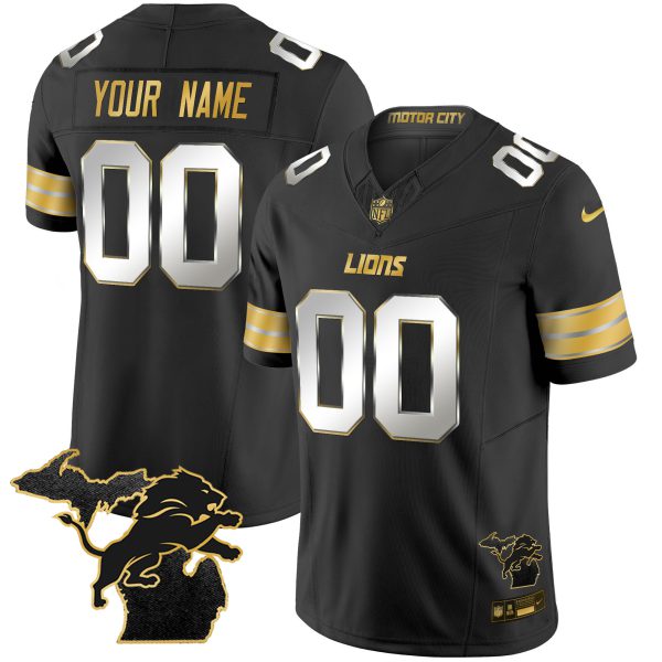 Detroit Lions 2024 Michigan Patch Gold Vapor Custom Jersey - All Stitched - Image 2