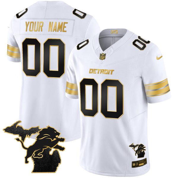 Detroit Lions 2024 Michigan Patch Gold Vapor Custom Jersey - All Stitched - Image 4