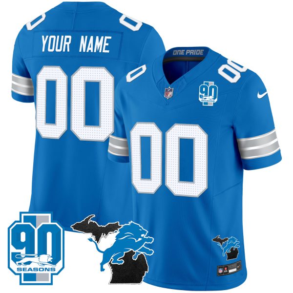 Detroit Lions 2024 Michigan & 90th Year Patch Vapor Custom Jersey - All Stitched - Image 4