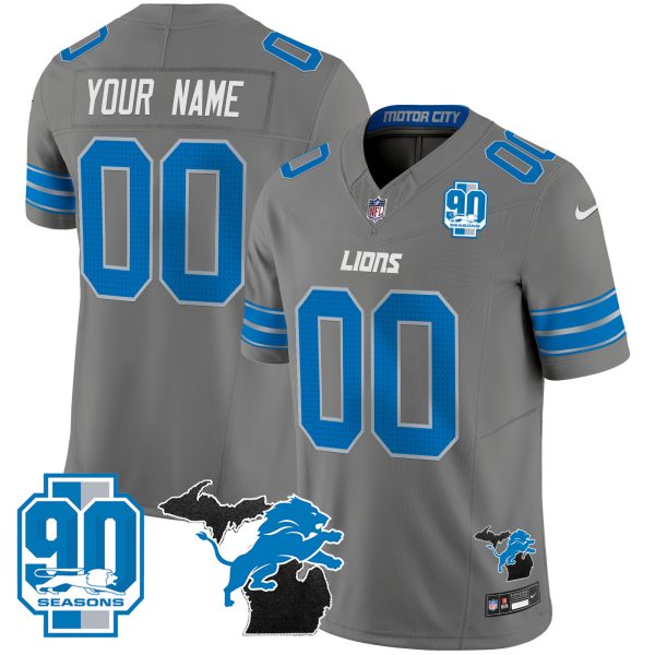 Detroit Lions 2024 Michigan & 90th Year Patch Vapor Custom Jersey - All Stitched - Image 5